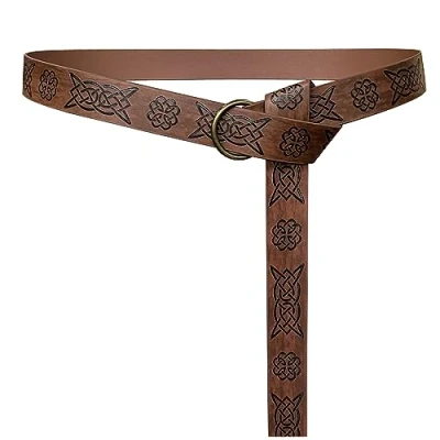 Afbeelding van HiiFeuer Middeleeuwse riem van PU leer met O ring in reliëf, renaissance retro ridderriem