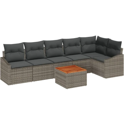 Afbeelding van vidaXL 7 delige Tuin Sofa Set met Kussens Grijs Poly Rattan Acacia