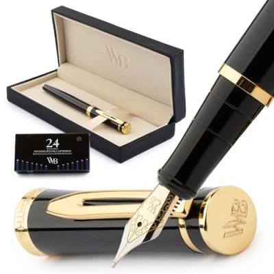 Afbeelding van Wordsworth &amp; Black Vulpennen set, Medium penpunt, inclusief 6 inktpatronen en inktvulomvormer, Geschenkdoos, Kalligrafie, soepele schrijfpennen [Zwart