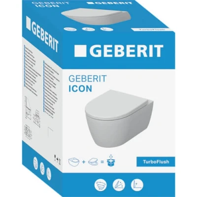 Afbeelding van Geberit iCon Wandclosetset 53x35cm diepspoel rimless TurboFlush KeraTect softclose en quickrelease zitting glans wit