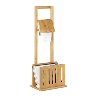 Afbeelding van Relaxdays toiletrolhouder met tijdschriftenrek closetrolhouder wc rolhouder bamboe