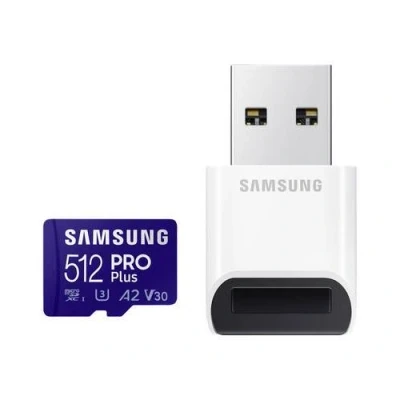 Image de Samsung PRO Plus MB MD512KB Carte mémoire flash (adaptateur microSDXC vers SD inclus(e)) 512 Go A2 / Video Class V30 UHS I U3 Class10 bleu