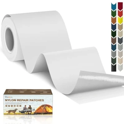Afbeelding van Cahomo Nylon reparatiepatches, zelfklevend, waterdicht, voor jassen, tenten, bovenkleding, 7,6 x 200 cm, wit