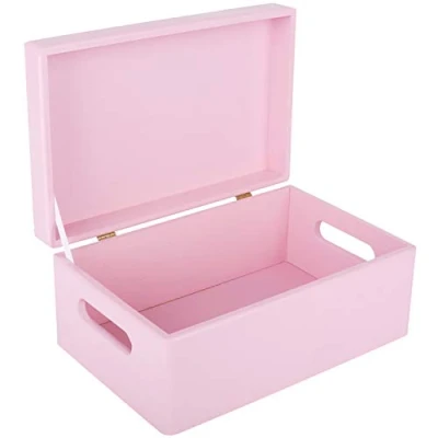 Afbeelding van Creative Deco Grote Houten Opbergkist Roze 30x20x14cm Met Deksel, Handvat