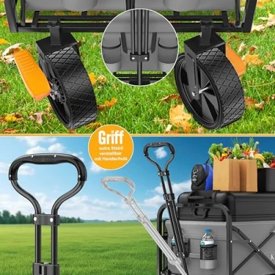 Afbeelding van KESSER® Opvouwbare transportwagen, 2 netvakken, pvc banden, belastbaar tot 80 kg, Tuinaanhangwagen, zonder dak