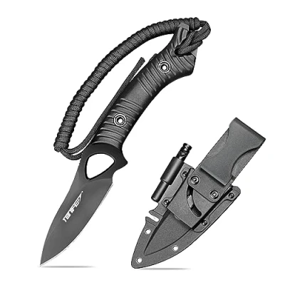 Afbeelding van TONIFE Explorer Vast Mes met Plastic Case 8Cr14MoV Blade Survival Mes, Glasvezel Versterkte Nylon Handvat voor Outdoor Activiteiten EDC Camping (Zwart+Titanium Zwart)