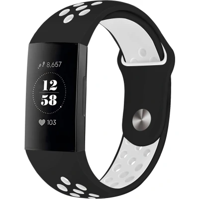 Afbeelding van iMoshion Bandje Geschikt voor Fitbit Charge 3 / 4 Siliconen sport band ronde drukknoop zonder pinnetje Zwart