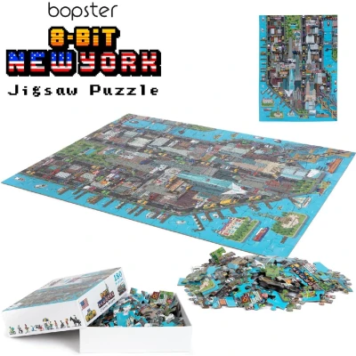 Afbeelding van New York puzzel 180 stukjes 57x42cm geweldig 8 bit design ontdek alle bekende gebouwen