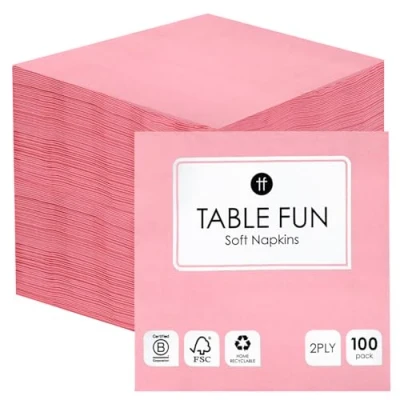 Afbeelding van Talking Tables 100 stuks papieren servetten, zacht, roze, losse wegwerpservetten voor verjaardagsfeest, Kerstmis, catering, bruiloft, servies, recyclebaar, gemaakt in de EU, 2 laags, 33 cm