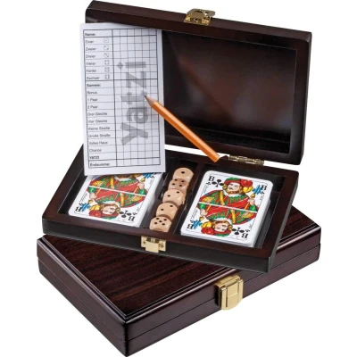 Afbeelding van Philos Kaartset met dobbelstenen en Yahtzee scorekaart Houten box