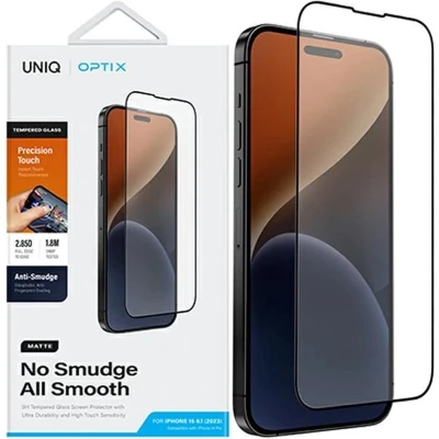 Afbeelding van UNIQ Optix mat gehard glas voor iPhone 15 Pro met applicator