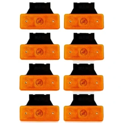 Afbeelding van 8 stuks amber oranje 24 V 4 LED zijmarkeringen met kiephouders voor aanhanger, vrachtwagen, caravan, bus