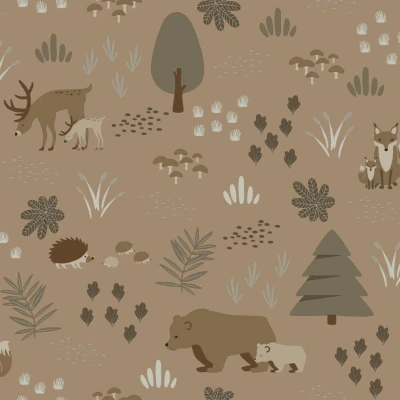 Afbeelding van ESTAhome behang bos met bosdieren beige bruin 139410 0.53 x 10.05 m