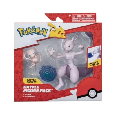 Image de Pokémon PKW2941 Lot de 2 Figurines Battle Feature Mewtu &amp; Mew officielles détaillées 11,5 et 5 cm
