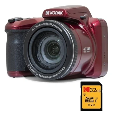 Afbeelding van Kodak Pack Bridge Numérique Pixpro Astro Zoom AZ405 + Carte SDHC Ultra High Speed U1 32GB Appareil Photo 20 mégapixels, X40, Grand Angle, LCD, Vidéo Full HD 1080p, OIS, Pile AA Rouge