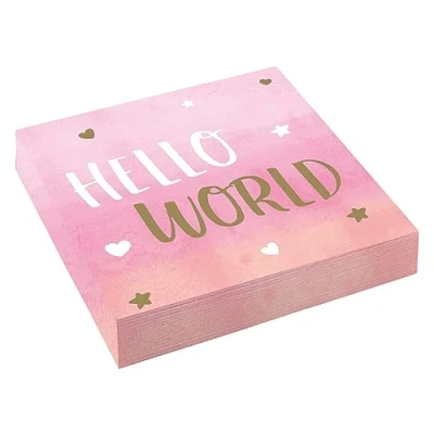 Afbeelding van Hello World Servetten Roze 33x33cm 16 stuks