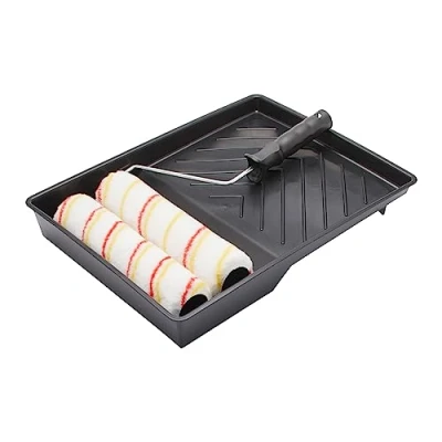 Afbeelding van Fit For The Job Set van 4 stuks, twee rollen 225 mm voor ambachtelijke schilder emulsie op muren en plafonds Medium borstelhulzen gladde halfgladde oppervlakken met frame bak