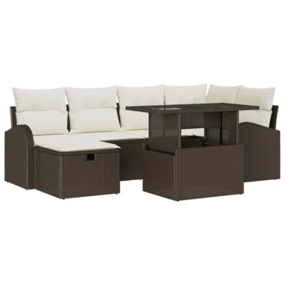 Afbeelding van vidaXL 7 delige tuinsofa set met kussens Bruin Poly Riet