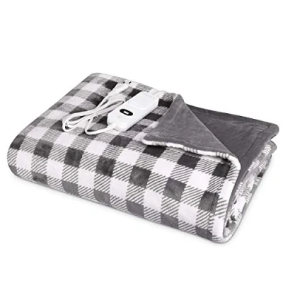 Afbeelding van Navaris XXL elektrisch poncho deken Met 3 warmtestanden, timer en automatische uitschakeling Wasbaar warmtedeken van 130 x 180 cm Grijs/wit