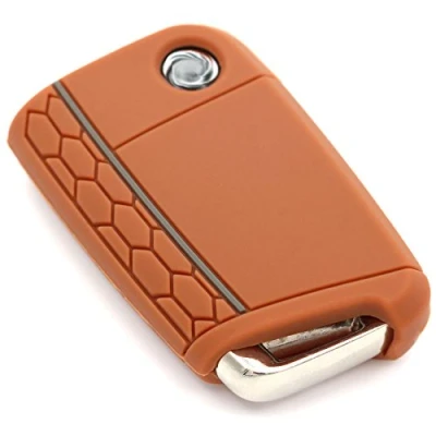 Afbeelding van CYK www. CoverYourKey .de VB Beschermhoes voor autosleutels, siliconen, met 3 knoppen, bruin