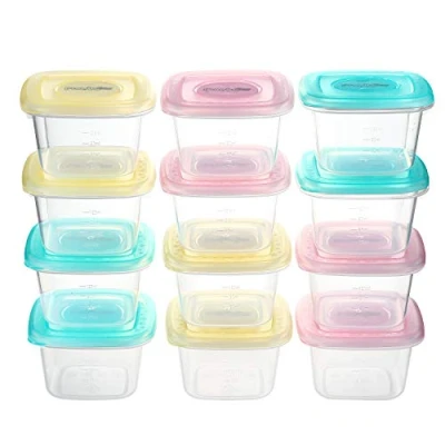 Afbeelding van Babybrei vershouddozen met deksel, luchtdicht, 12 stuks, plastic bewaarpotjes, voorraaddozen, ideale bewaardozen voor babyvoeding, bijvoeding en dips magnetron vriezer