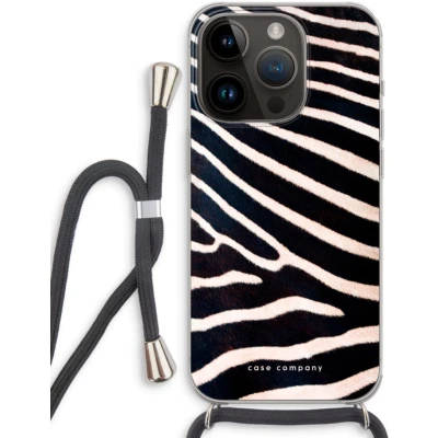 Afbeelding van Case Company® hoesje met Koord geschikt voor iPhone 14 Pro Zebra Telefoonhoesje Zwart Extra Bescherming aan alle Kanten en Over de Schermrand