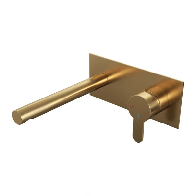 Afbeelding van Brauer Gold Edition Wastafelmengkraan inbouw rechte uitloop links hendel plat smal afdekplaat model D 1 PVD geborsteld goud