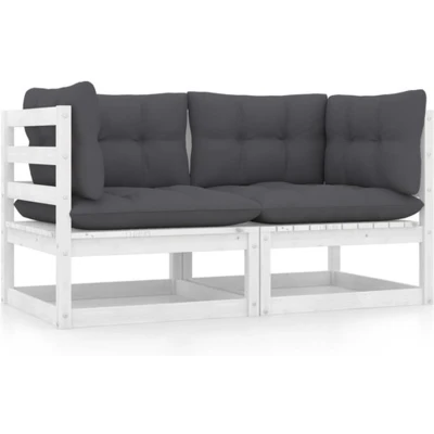 Afbeelding van 2 Delige Loungeset Met Kussens Massief Grenenhout Grijs 1 / Wit Tweezitsbank