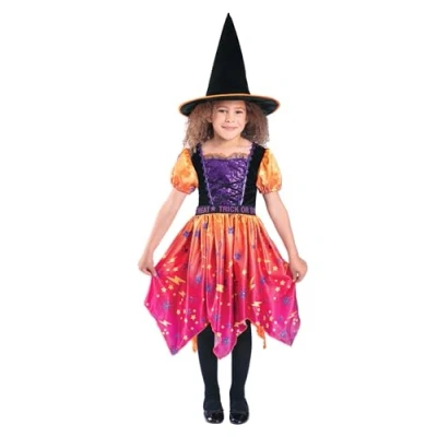 Afbeelding van Smiffy&#039;s Heks &amp; Spider Lady Voodoo Duistere Religie Kostuum Heksje Trick Or Treat Meisje Paars, Oranje Large Halloween Verkleedkleding