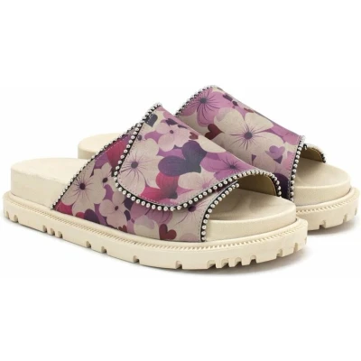 Afbeelding van GOBY Clogs met Paarse Bloemen Handgemaakt Hoge Kwaliteit Maat 39