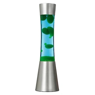 Afbeelding van Licht Erlebnisse Lavalamp van glas en aluminium zilver, blauw groen voor feestzaal, 39,5 cm, E14 lamp 25 W inbegrepen, decoratieve retro tafellamp SANDRO