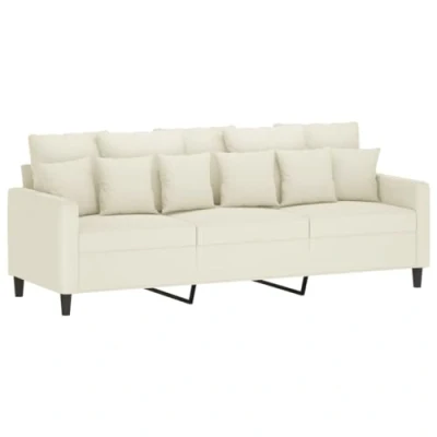 Image de vidaXL Canapé à 3 places Crème 180 cm Velours