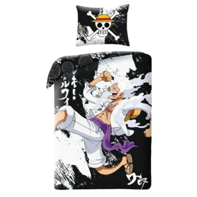 Afbeelding van Halantex Parure de lit ONE PIECE Monkey D. Luffy GEAR5 Housse couette 140 x 200 cm avec taie d&#039;oreiller 70 90 100 % coton Oeko Tex Noir