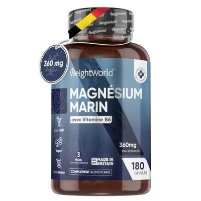 Afbeelding van WeightWorld Marine magnesium capsules 360 mg per portie Natuurlijke bron van uit de oceaan Met toegevoegde vitamine B6 180 vegan voor 3 maanden
