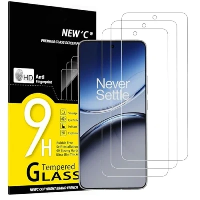 Afbeelding van NEW&#039;C Lot de 3 films en verre trempé pour OnePlus Nord 4, anti rayures, sans bulles, dureté 9H, 0,33 mm ultra transparent, résistant