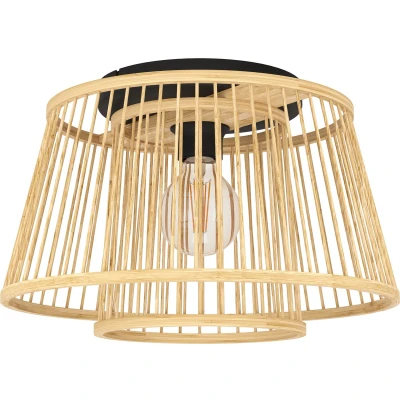 Afbeelding van EGLO Hykeham Plafondlamp E27 Ø 38 cm Staal/Bamboe Zwart/Bruin