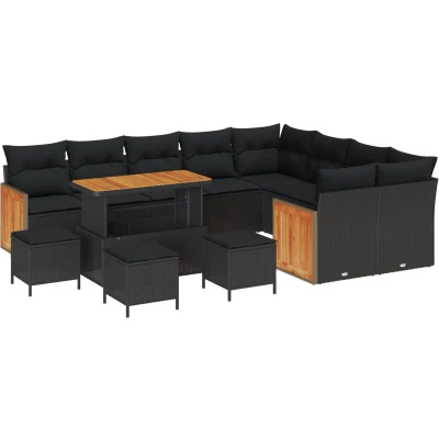 Afbeelding van vidaXL 13 delige Tuin Sofa Set met Kussens Zwart Poly Rattan Acacia