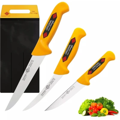 Afbeelding van EIKASO Messenset Geel 3 delig Universeelmessen &amp; Uitbeenmes Professioneel Antislip Handvat