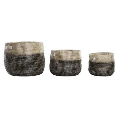 Afbeelding van Basket spelset DKD Home Decor Natuurlijk Grijs Zeegras (3 pcs) (37 x 37 40 cm)
