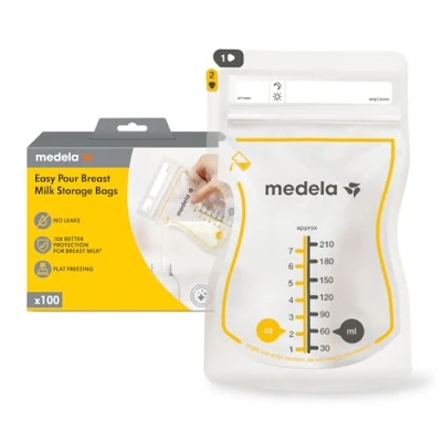 Image de Medela Lot de 100 sacs rangement pour lait maternel Easy Verser 210 ml Jetables et étanches Avec protection du Essentiels l&#039;allaitement