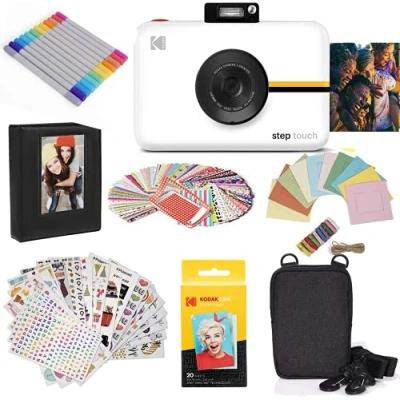 Afbeelding van KODAK Step Touch Instant camera met 3,5 inch lcd touchscreen (wit) bundel: etui, album, markers, verpakking van 20 zinkpapier, stickers