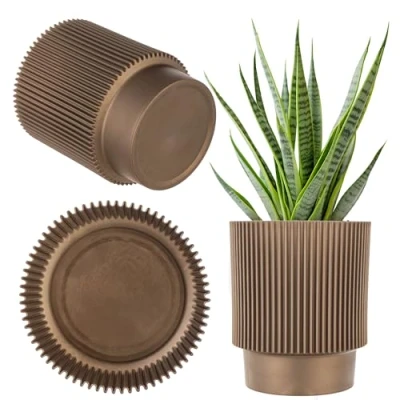 Afbeelding van KADAX Bloempot, decoratieve bloempot van kunststof, rond, voor binnen en buiten, moderne kamerplanten, goud, 14 cm
