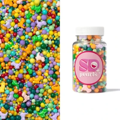 Image de SD Pearls Boules de sucre colorées pour anniversaire d&#039;enfant, fête prénatale, fêtes à thème et cupcakes, décoration gâteau comestible gâteaux, muffins desserts (mélange « petit dinosaure