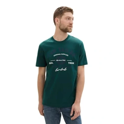Image de TOM TAILOR T shirt pour homme avec logo imprimé en coton, 10834 Deep Green Lake, XL