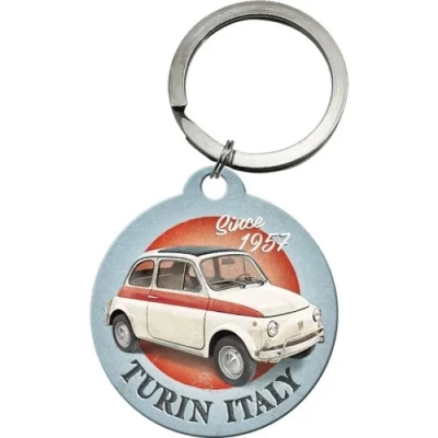 Afbeelding van sleutelhanger Round Fiat 500 Turin Italy Key Chain