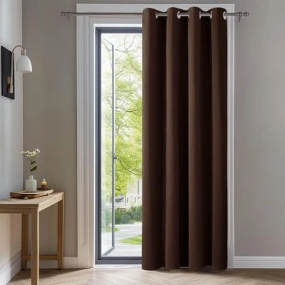 Afbeelding van Deconovo Thermo isolerende verduisterende gordijnen, 140 x 260 cm (b h), gordijnen voor jongensslaapkamer, modern ontwerp met oogjes, chocoladekleur, 1stuk