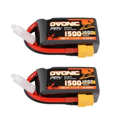 Afbeelding van OVONIC Lipo 3S 1500mAh 120C 11,1V accu met XT60 stekker voor vliegtuig, auto, quadcopter, helikopter, vrachtwagen, boot, vrije tijd, 2 stuks