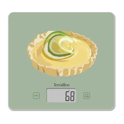 Afbeelding van TERRAILLON T1040 Citroentaart Elektronische keukenweegschaal, glazen dienblad, capaciteit 3 kg, schaal 1 g, tarra, vloeistofomzetting, ultradun en compact LCD display