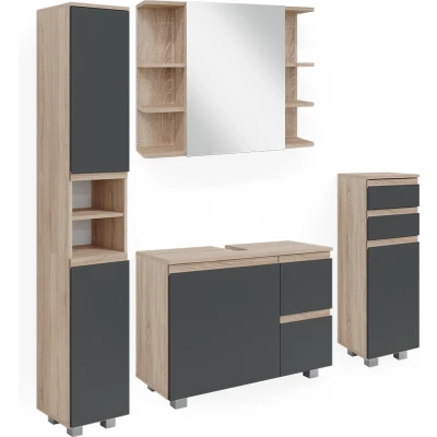 Afbeelding van Vicco Badkamermeubel set J Shape, Sonoma/Antraciet, 4 delen
