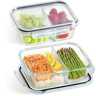 Afbeelding van Praknu Lunchbox, glas, 2 vakken, stuks, voedselvak, 1 l, BPA vrij, vaatwasmachinebestendig, magnetron en ovenbestendig